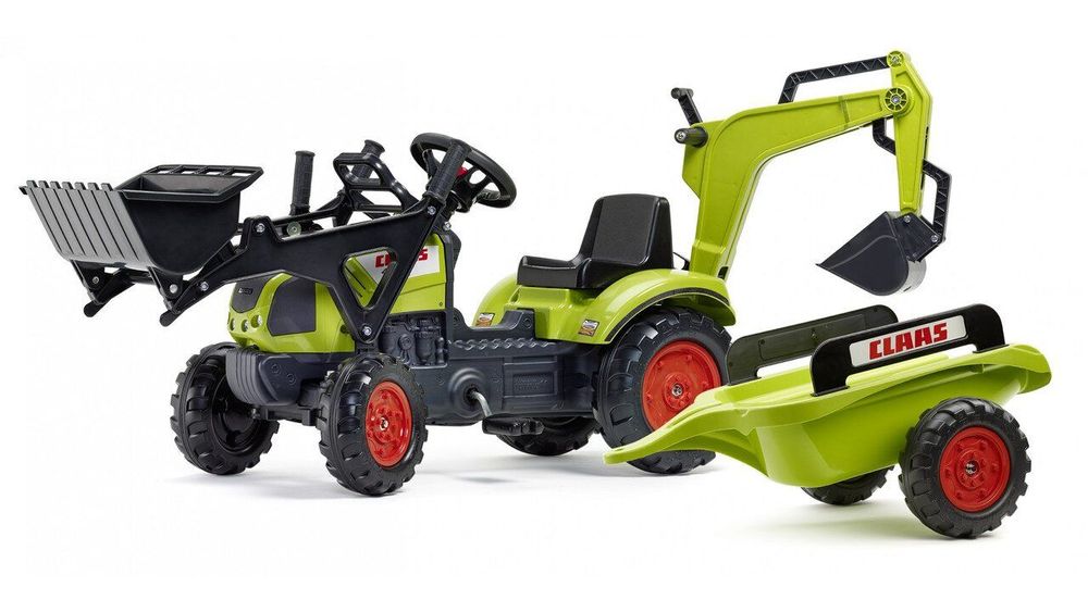 Детский трактор на педалях с прицепом, передним и задним ковшом FALK 2040N Claas Arion (цвет- зеленый)
