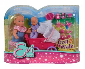 Кукла Эви с малышом в коляске, 2 вида, 3+