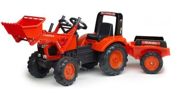 Дитячий трактор на педалях з причепом і переднім ковшем Falk 2060 AM KUBOTA (колір - помаранчевий)