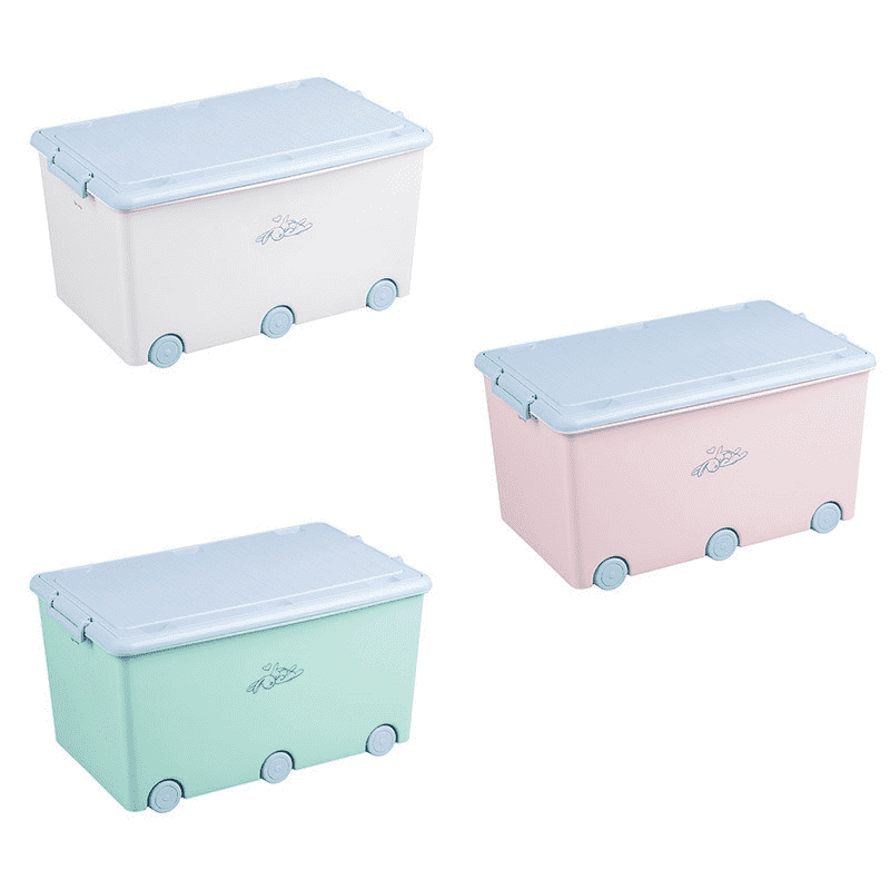Ящик для хранения игрушек Tega baby Rabbits White-blue Зайчики, с крышкой на колесах, белый (KR-010-103)