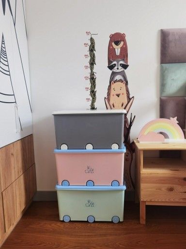 Ящик для хранения игрушек Tega baby Сова, с крышкой на колесах, серый (SO-008-106)