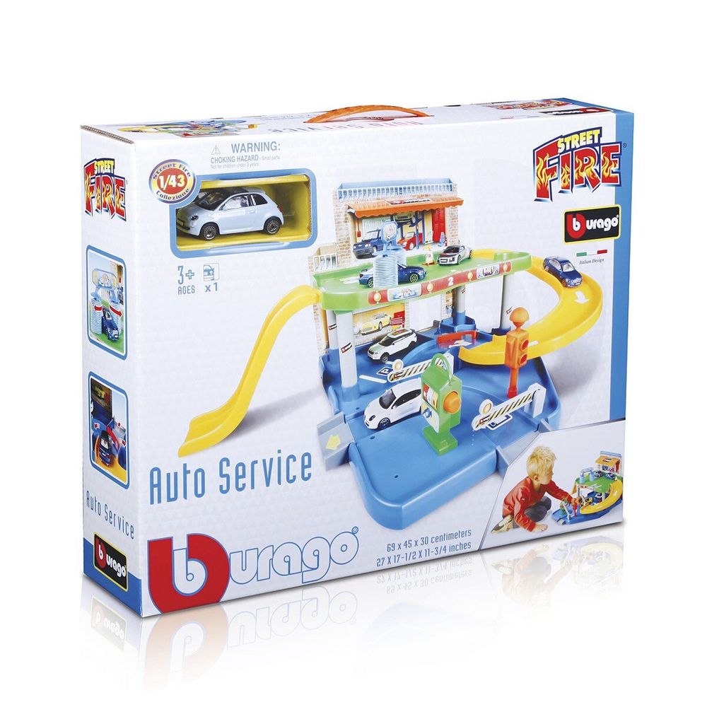 Ігровий набір Гараж ( 2 рівня, 1 машинка , 1:43 ) Bburago Street Fire Auto Service Vehicle 18-30039