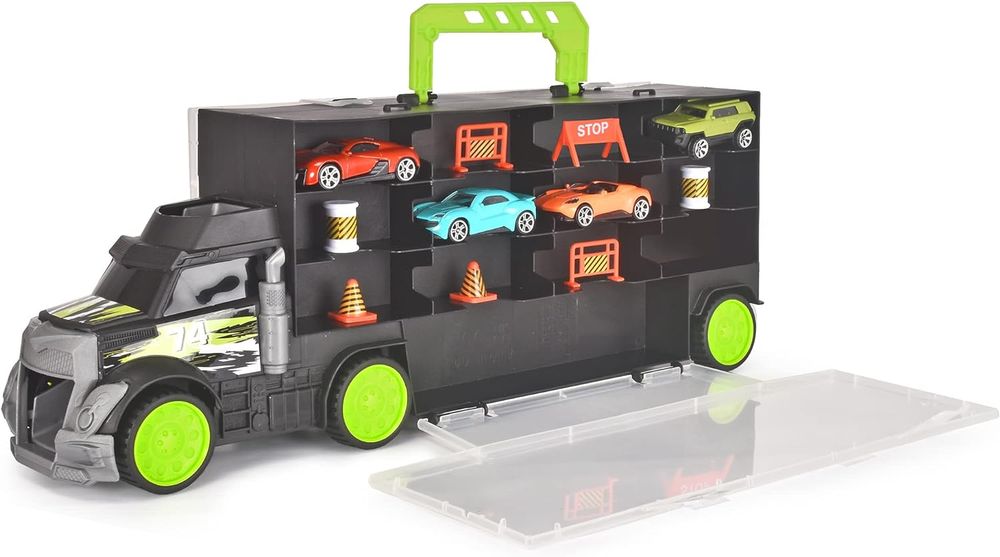 Ігровий набір Dickie Toys Трейлер перевізник авто 4 машинки з аксесуарами 43 см (3747007)