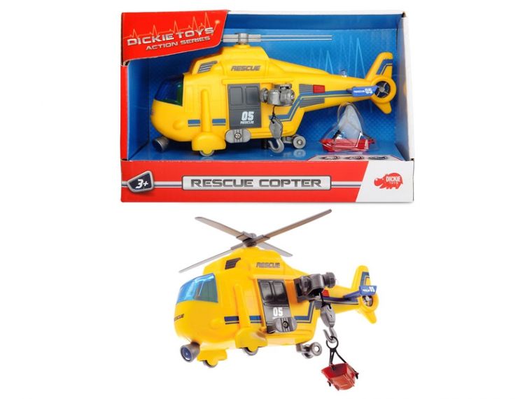 Функциональный вертолет "Спасательная служба" с лебедкой, звук. и свет. эффектами, 18 см, 3+