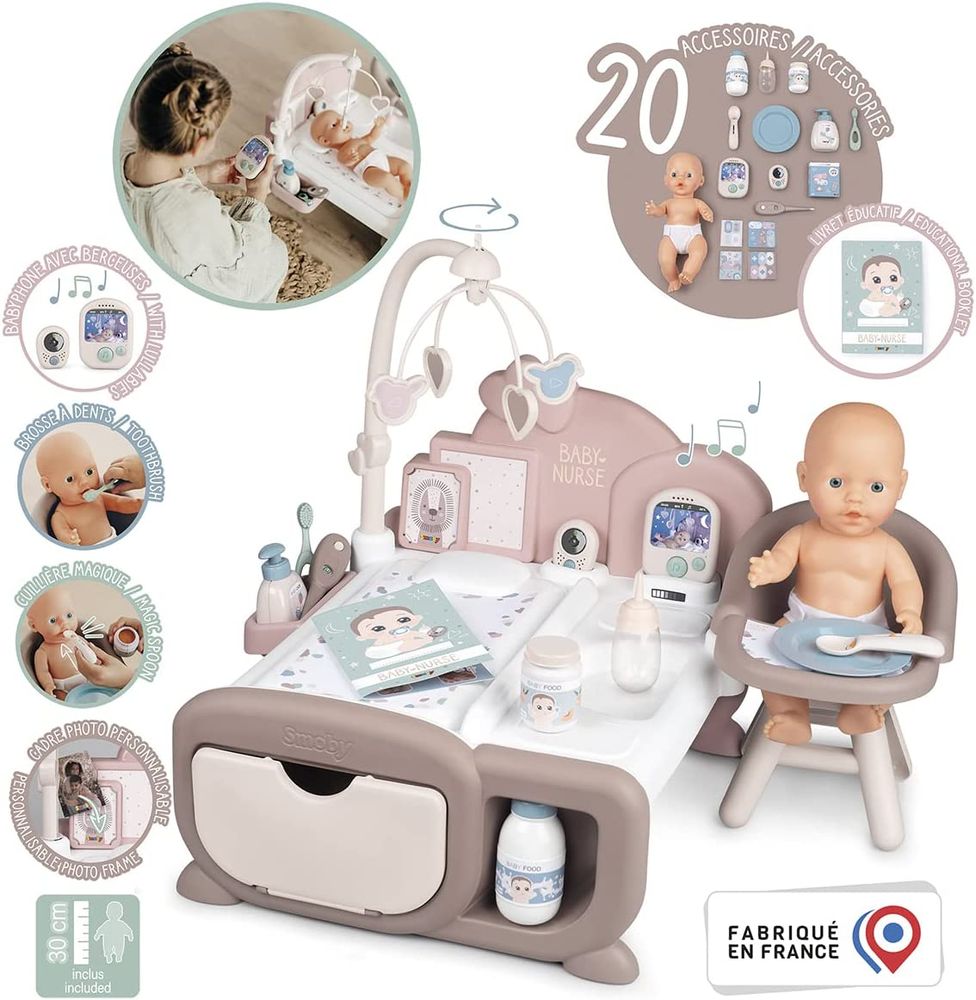Ігровий центр Smoby Toys Baby Nurse Бебi Ньорс Рожева пудра Дитяча кімната зі звуковими ефектами, з пупсом та аксесуарами 220375