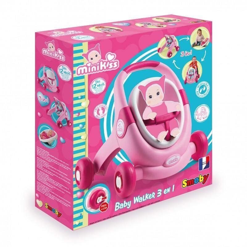 Коляска ходунки для ляльок Мінікісс Smoby Minikiss 3 в 1 рожева 210205