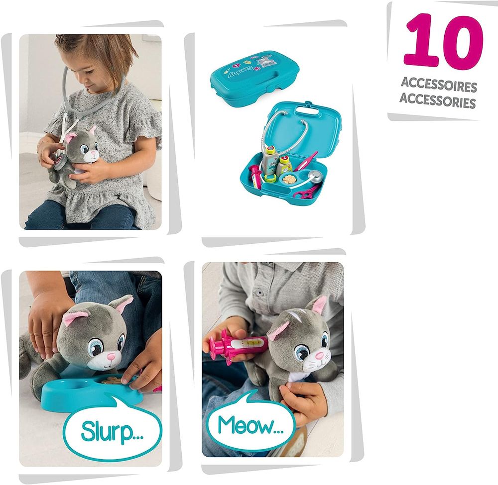 Ігровий набір Smoby Toys набір по догляду за кошеням "Ветеринар" з кейсом та переноскою, зі звук. еф., 3+  340302