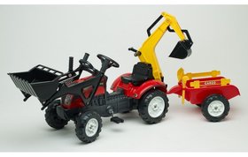 Дитячий трактор на педалях з причепом, переднім та заднім ковшами Falk 2051CN RANCH (колір - червоний)