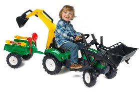 Дитячий трактор на педалях з причепом, переднім та заднім ковшами Falk 2052CN RANCH (колір - зелений)