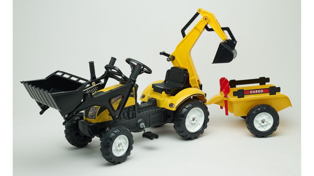 Дитячий трактор на педалях з причепом, переднім та заднім ковшами Falk 2055CN RANCH (колір - жовтий)