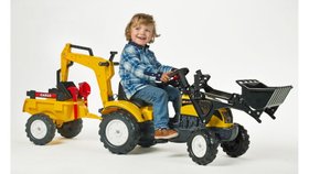 Дитячий трактор на педалях з причепом, переднім та заднім ковшами Falk 2055CN RANCH (колір - жовтий)