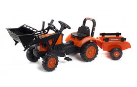 Дитячий трактор на педалях з причепом та переднім ковшом Falk 2065AM KUBOTA (колір - помаранчевий)