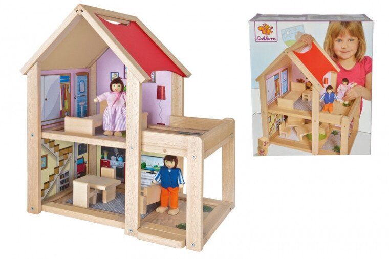 Кукольный домик двухэтажный Eichhorn с 2 куклами и аксес., 3 +, 100002501
